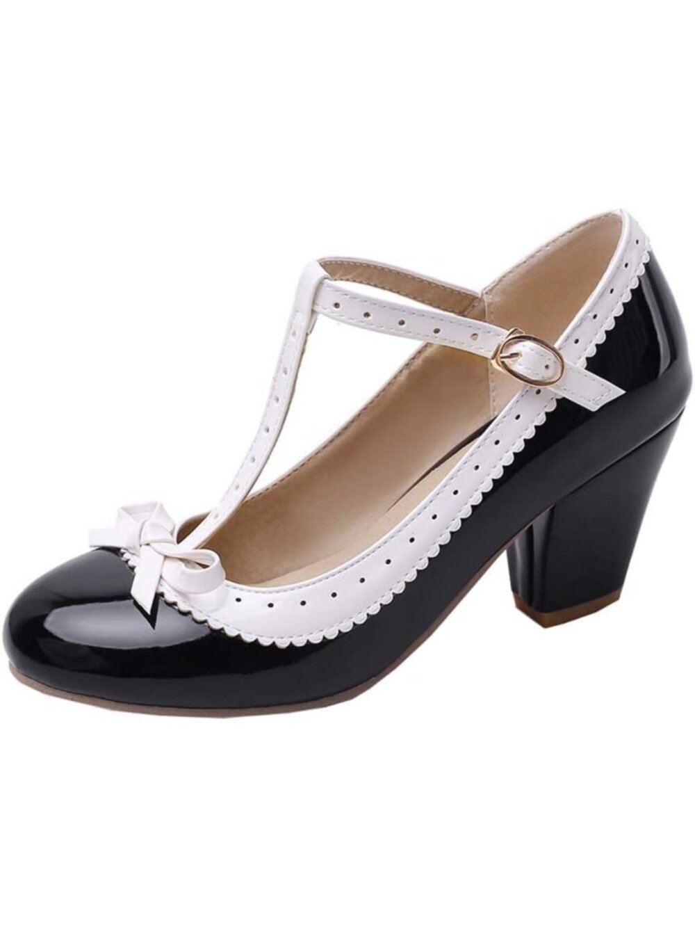 Stylish Rockabilly T-Strap Mary Jane Block Heel Closed Toe Pumps for Women